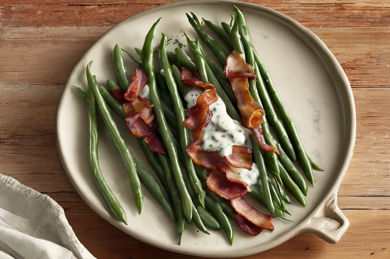Crispy Bacon Green Beans with Creamy Dill Sauce