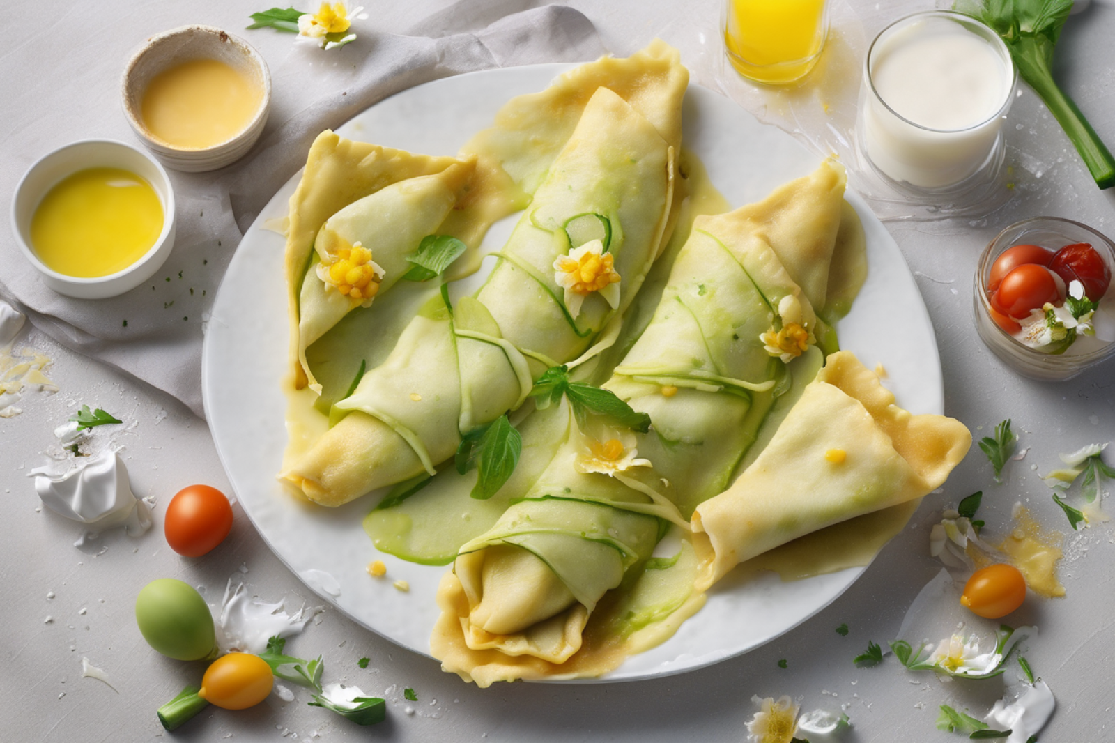 Zucchini Blossom Stuffed Crepes