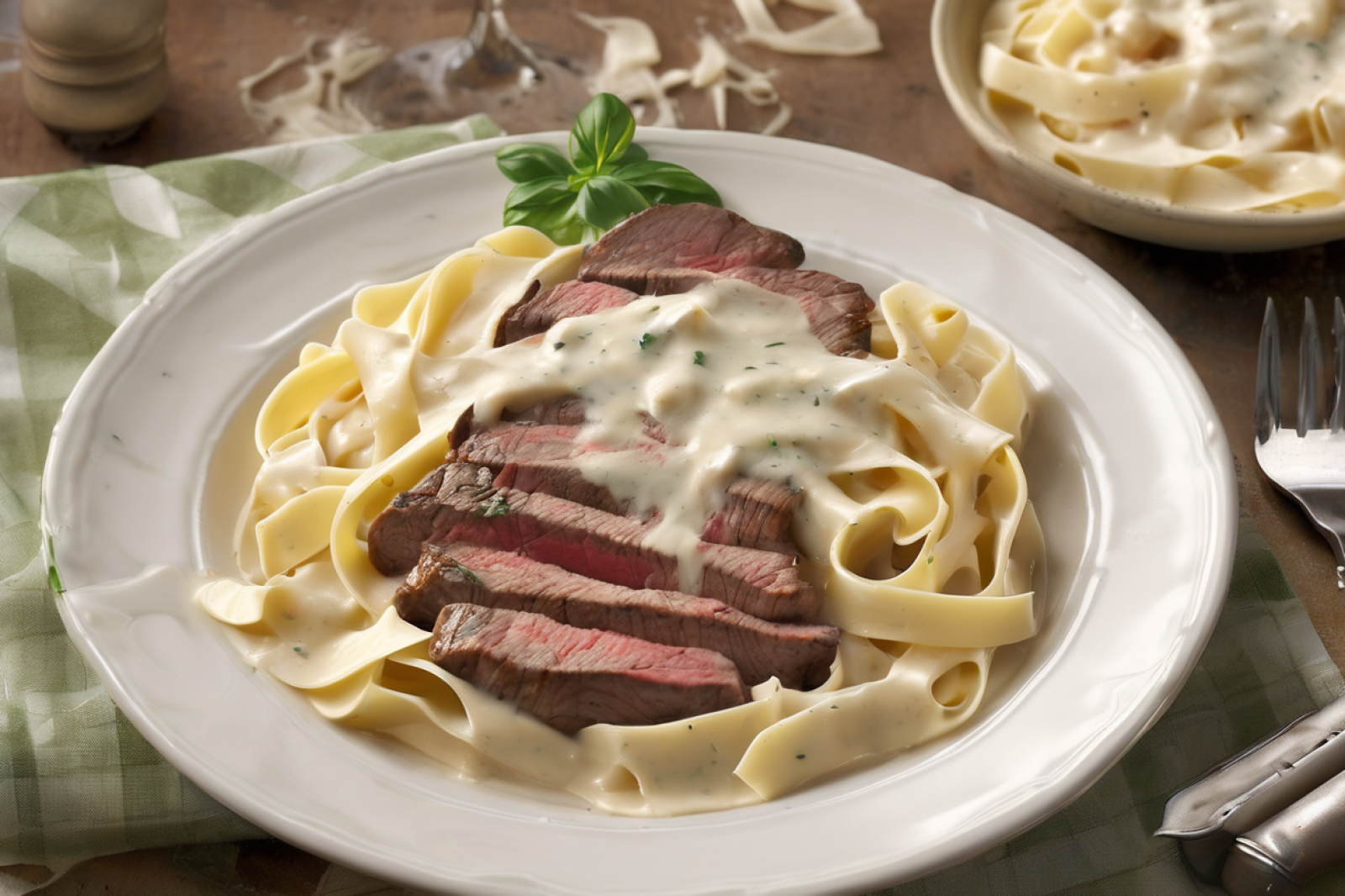 Steak Fettuccine in Creamy Alfredo Sauce