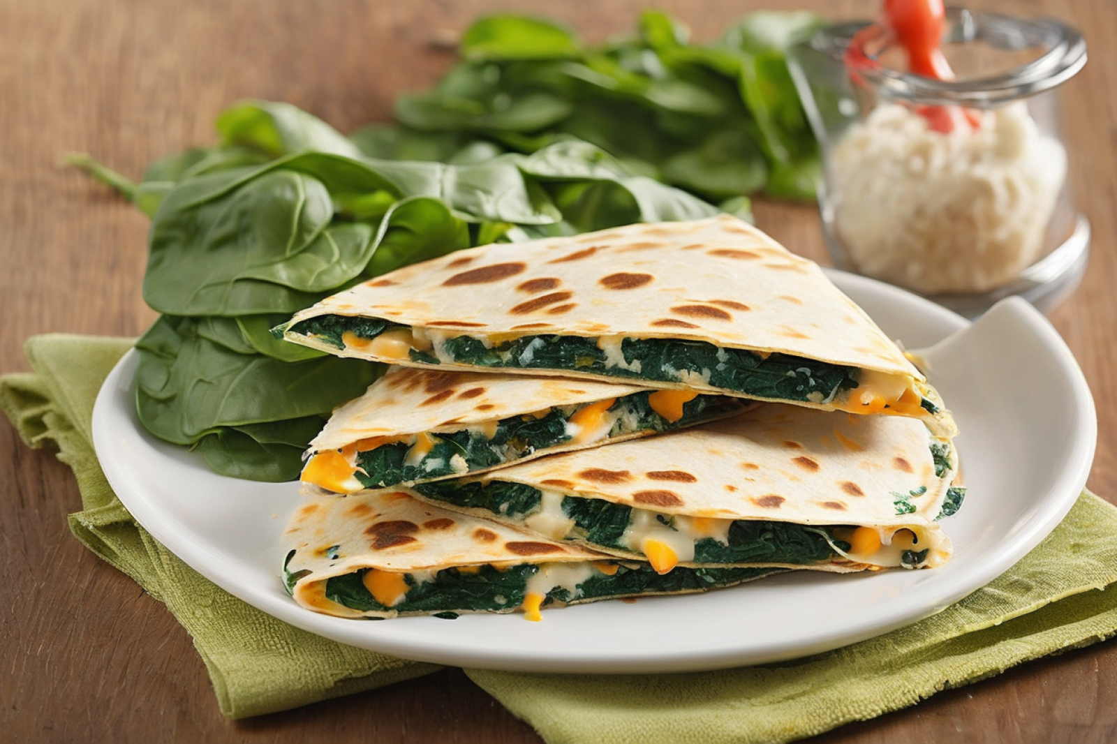 Spinach and Cheddar Whole Wheat Quesadilla