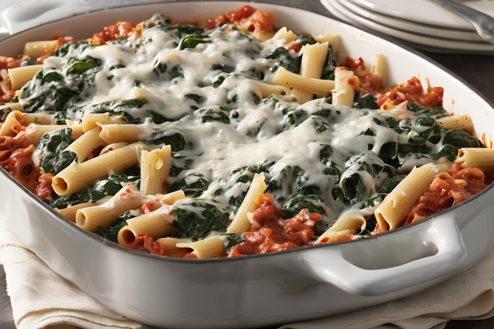 Savory Spinach Ziti Bake