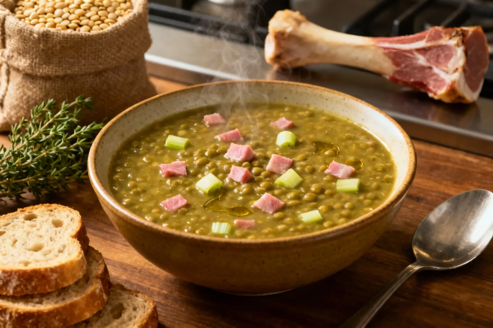 Savory Split Pea Soup with Smoked Ham
