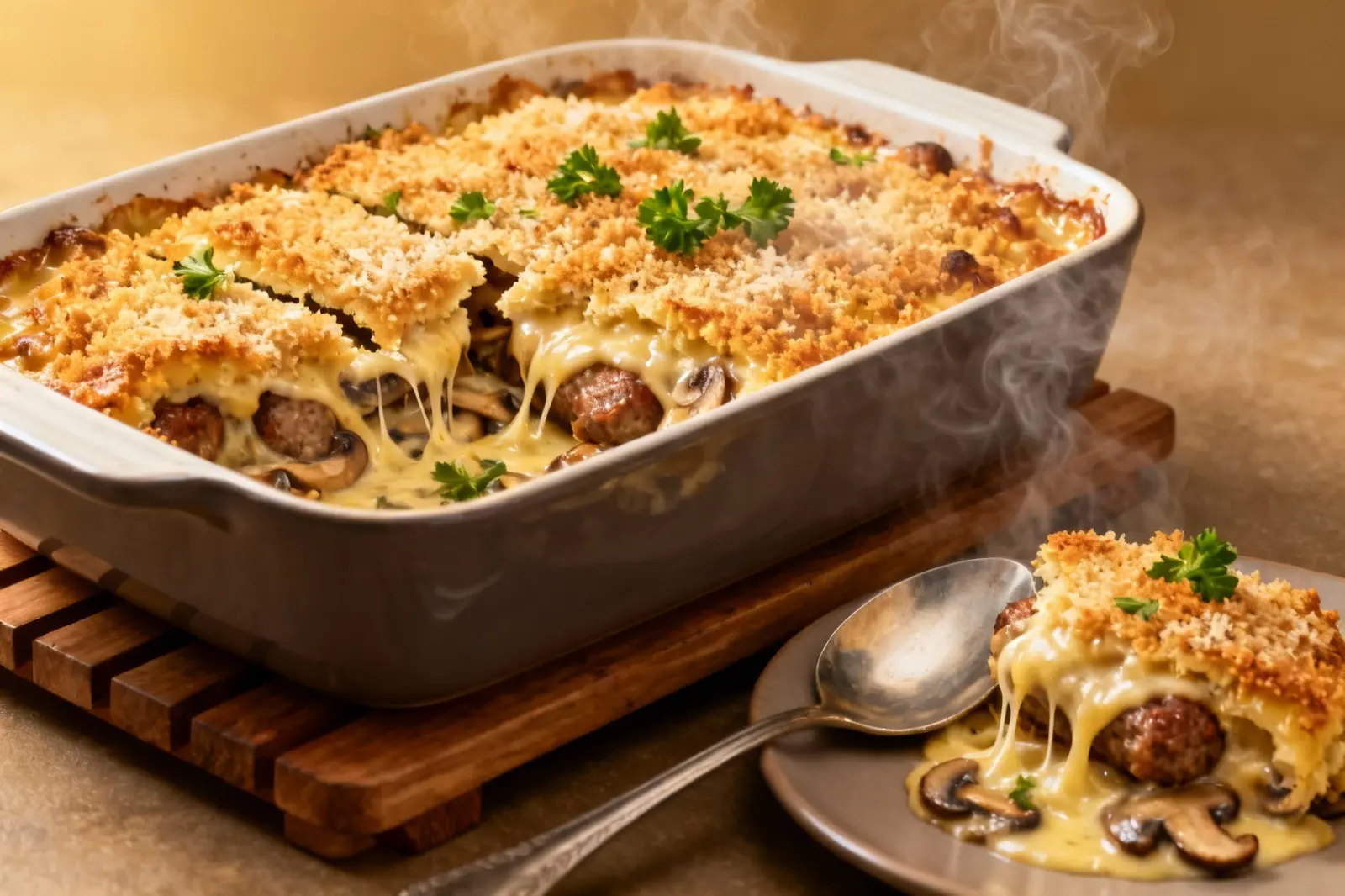 Cheesy Mushroom and Sausage Casserole