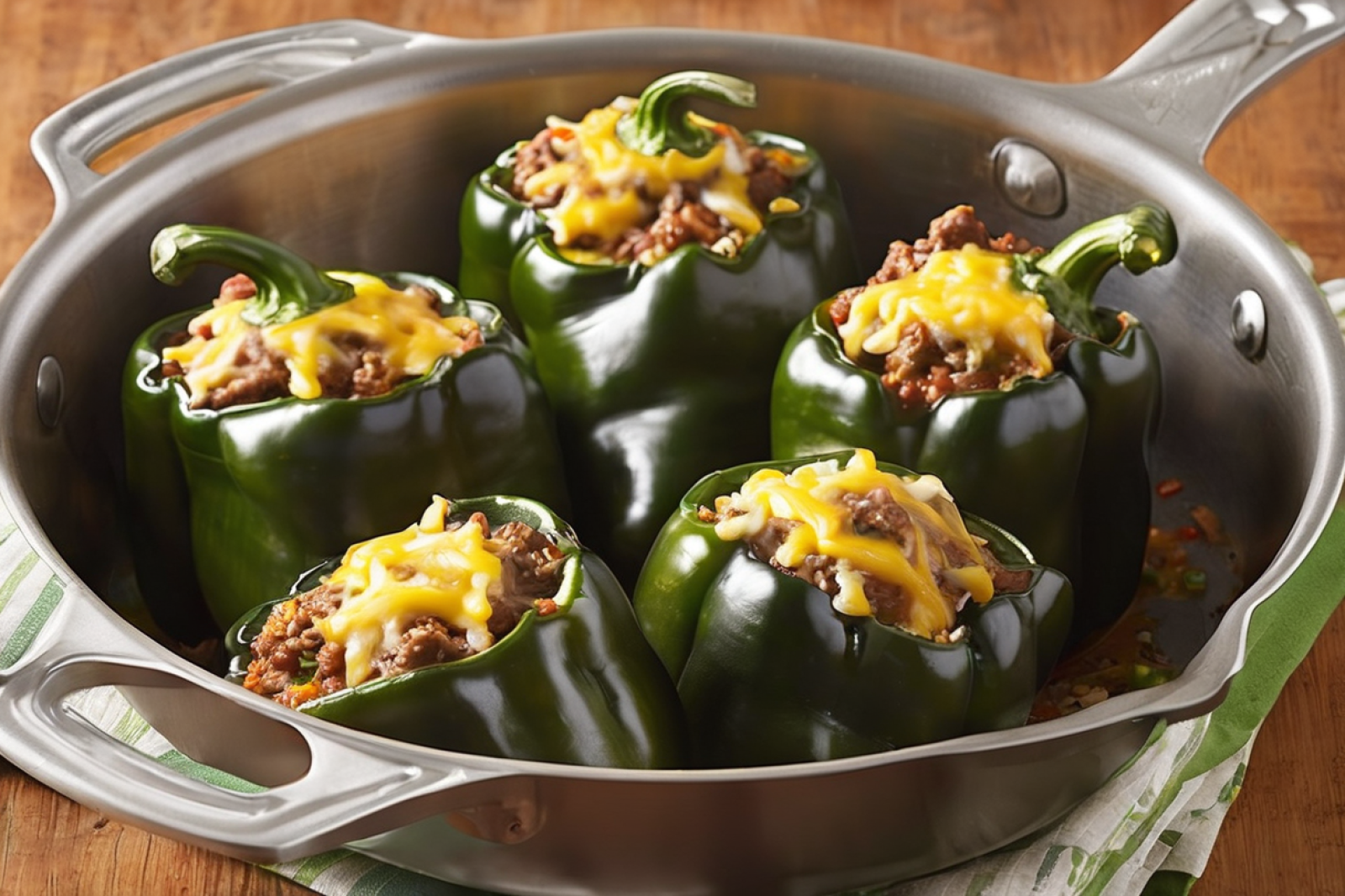 Cheesy Beef and Rice Stuffed Poblano Peppers