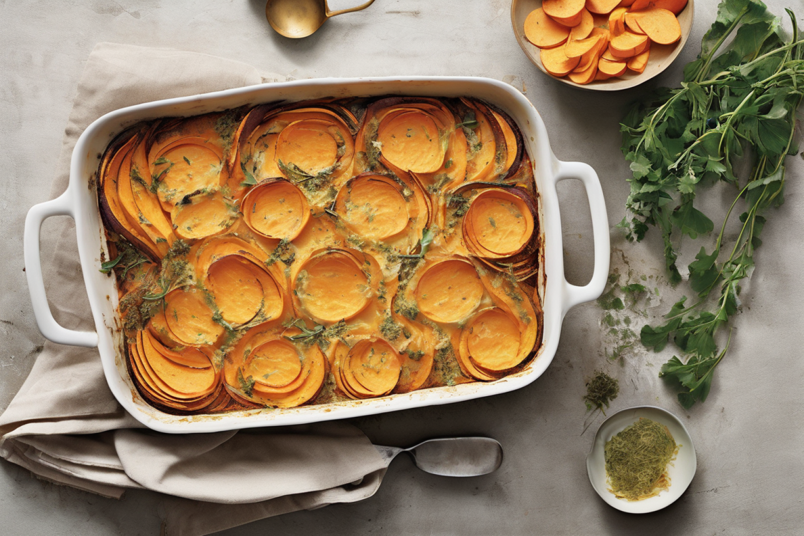 Herb-Infused Sweet Potato Gratin with Gruyère