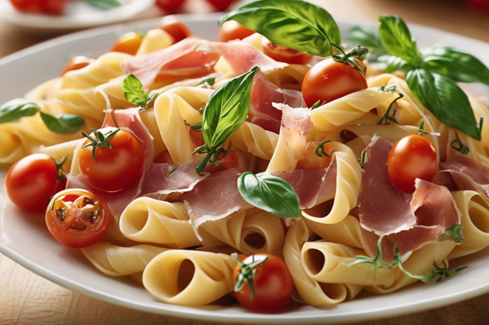 Colorful Summer Pasta with Cherry Tomatoes and Prosciutto