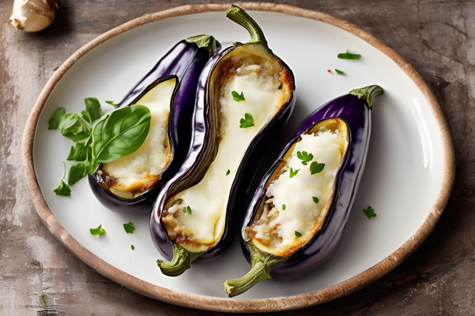 Parmesan and Mozzarella Stuffed Eggplants