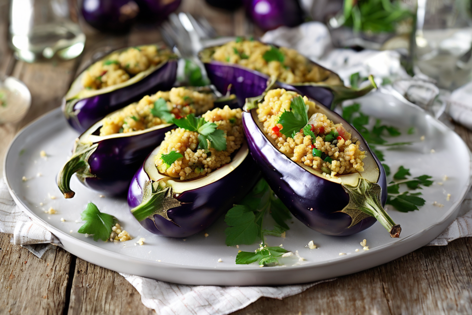 Stuffed Eggplants with Herbed Couscous