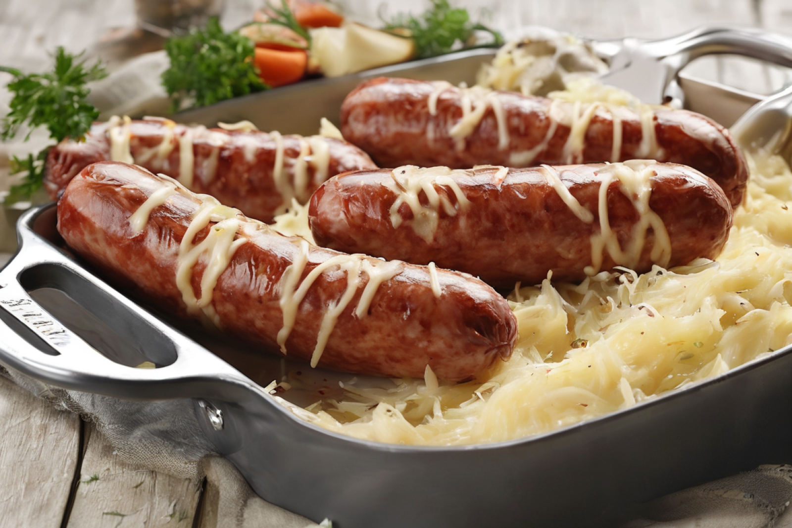 Cheesy Sauerkraut-Stuffed Sausages