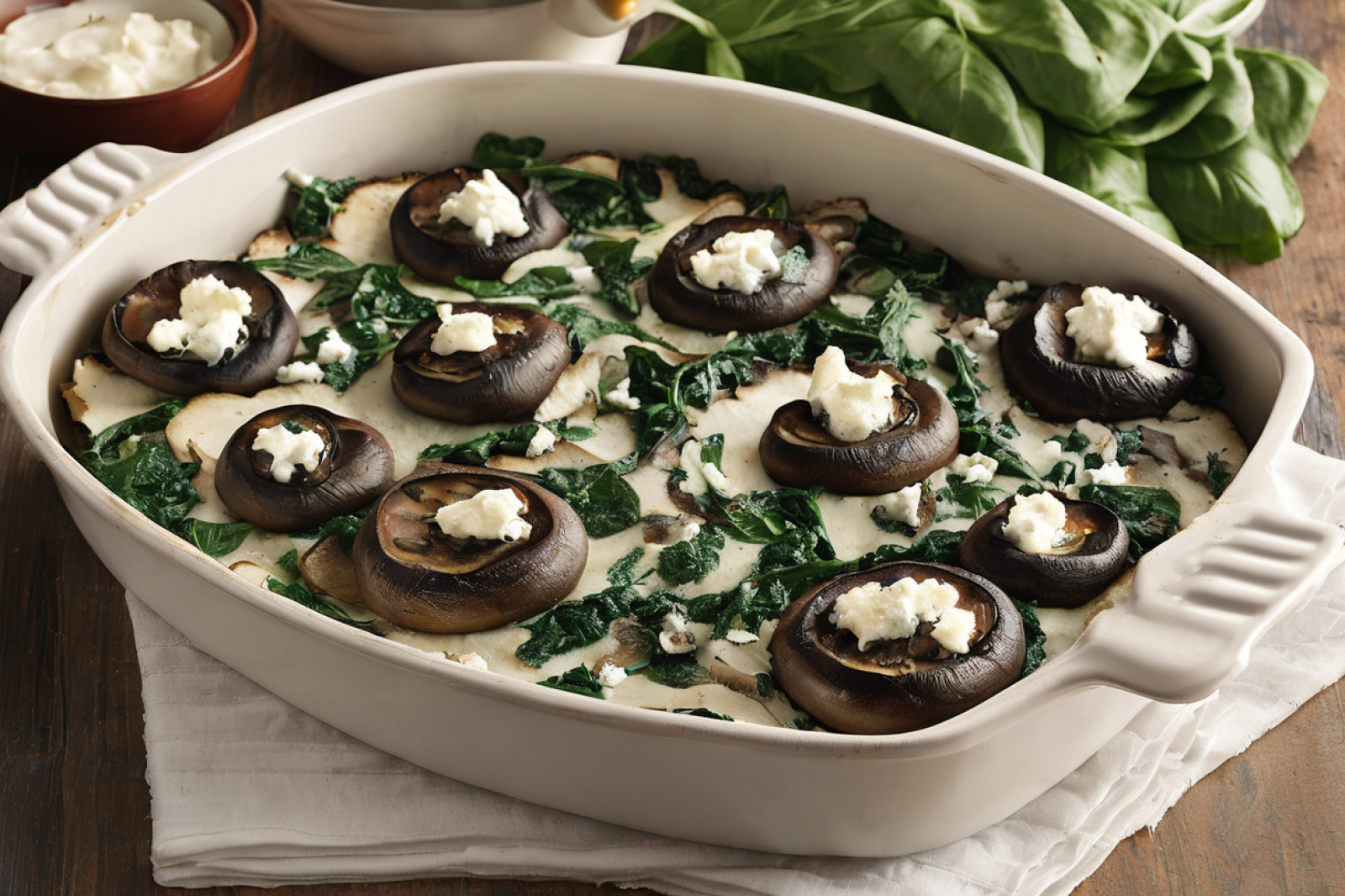 Baked Portobello Mushrooms with Spinach and Feta