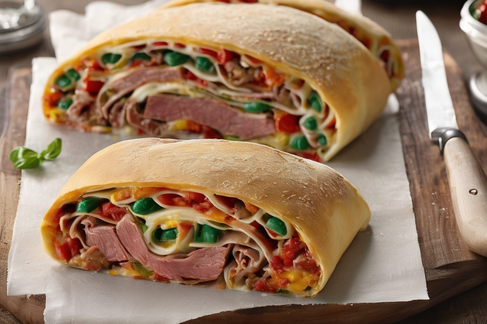 Delicious Meat and Veggie Stromboli