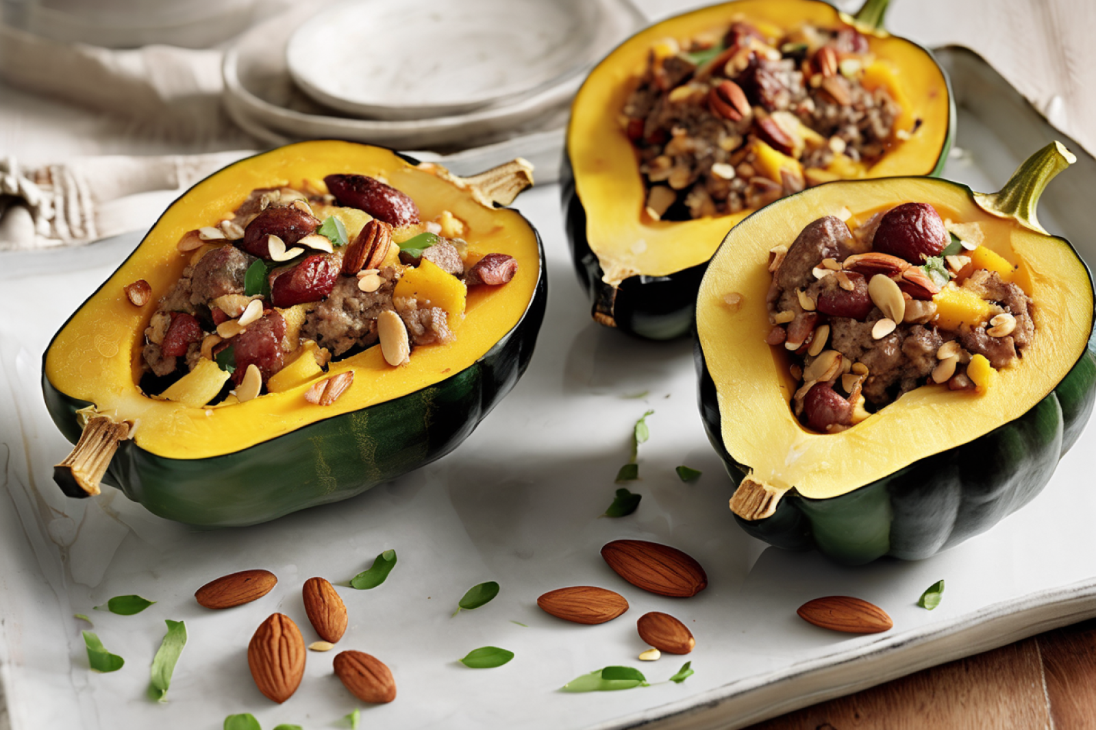 Savory Stuffed Acorn Squash with Sausage and Almonds