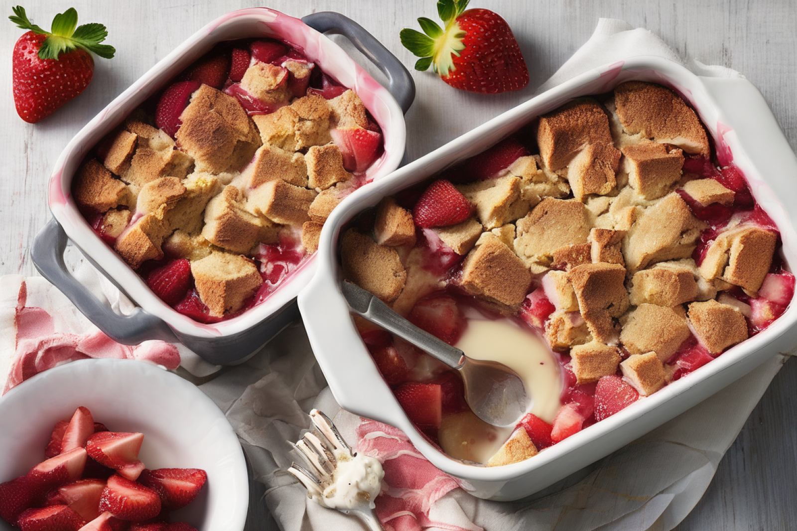 Strawberry Rhubarb Bread Pudding Bliss